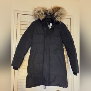 TNA Black Puffer Jacket with Faux Fur Hood